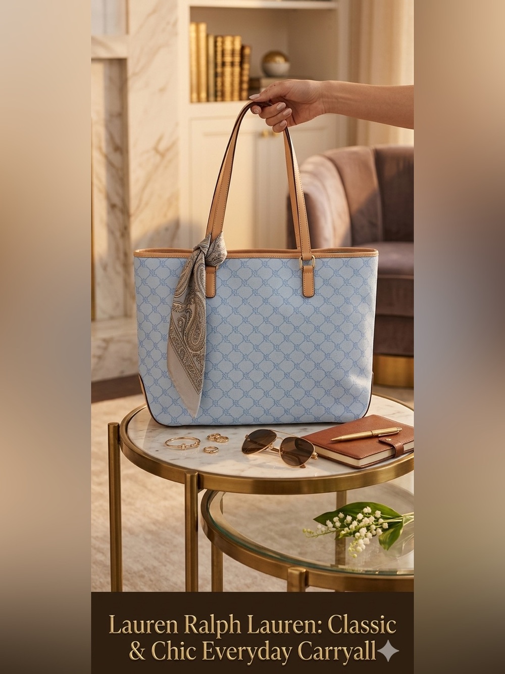 🩵 Ralph Lauren 🩵Light Blue Monogram Tote Bag - Classic & Chic Everyday Carryall